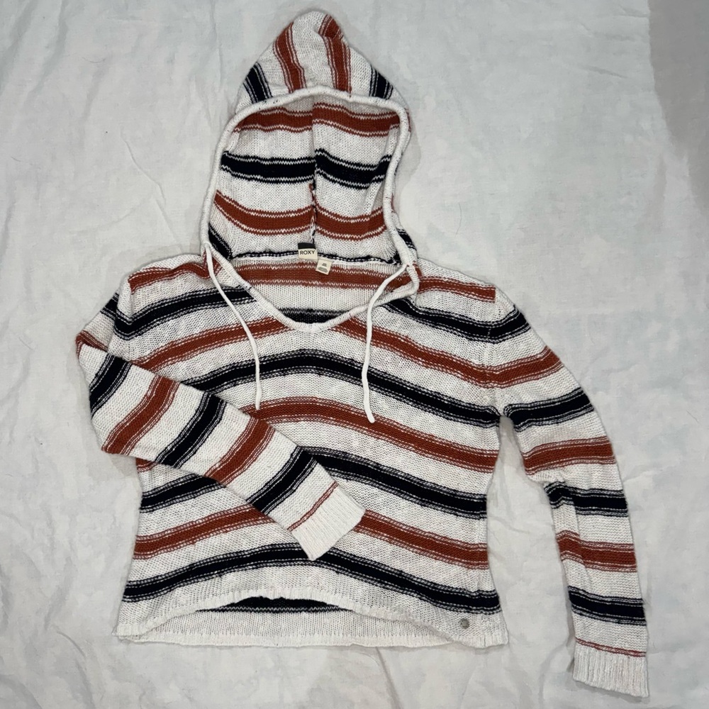 Roxy Striped‎ Knit Hoodie Sweater 100% Cotton Boho Surf Medium